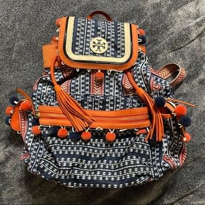 Tory Burch Pom Pom Backpack Blue Orange